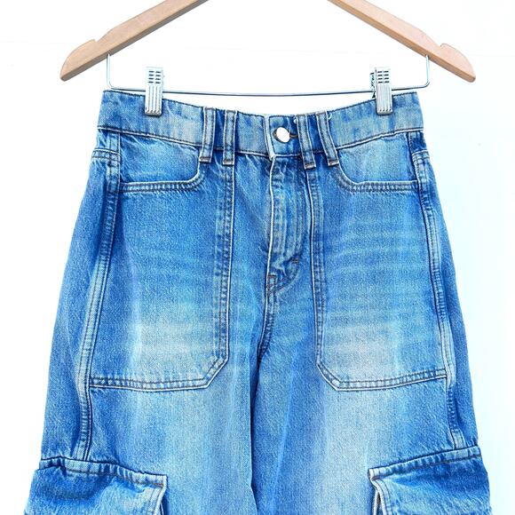 ME+EM Baggy Cargo Denim Trousers Jeans Pants Wide Leg Pockets 24 Vintage Wash - Picture 8 of 14